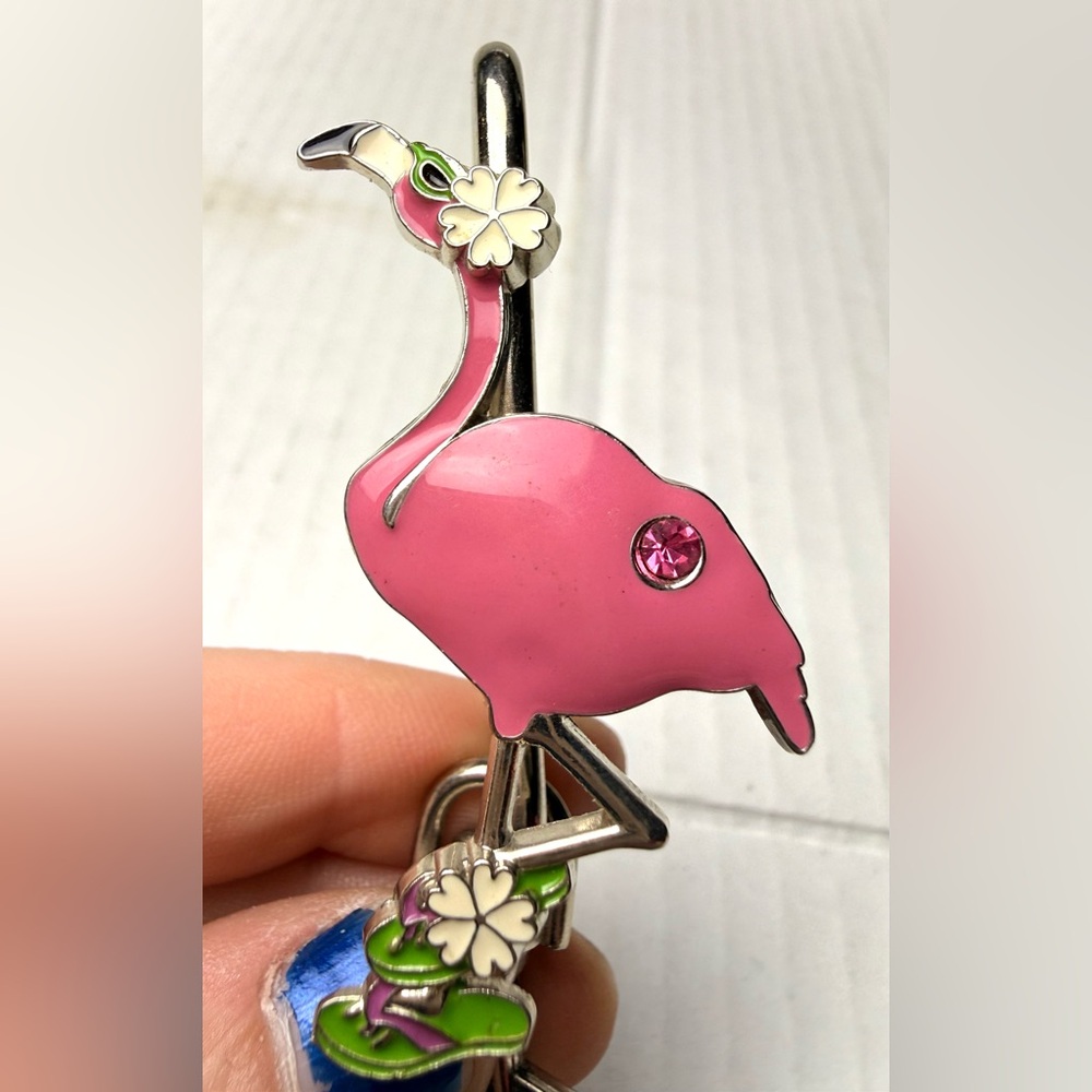 Alexx Inc Finders Key Purse Bag Charm Key Chain Pink Flamingo Rhinestone Sandals - Picture 2 of 6